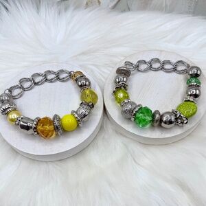 Sunshine & Lime Charm Bracelet Duo – Silver-tone Fashion Bracelet